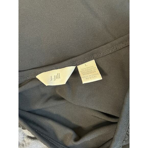 J. Jill maxi dress black slinky 3/4 sleeve lettuce trim lace arms stretch SZ LG - Picture 5 of 9